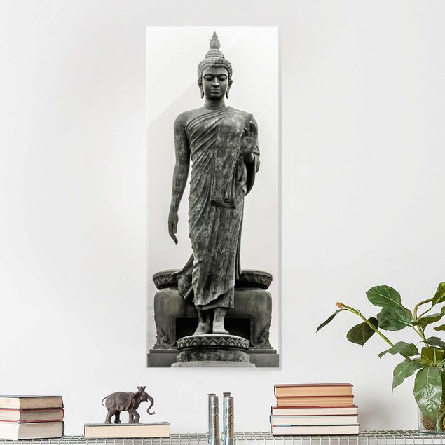 Glasbild schwarz-weiß Buddha Statue