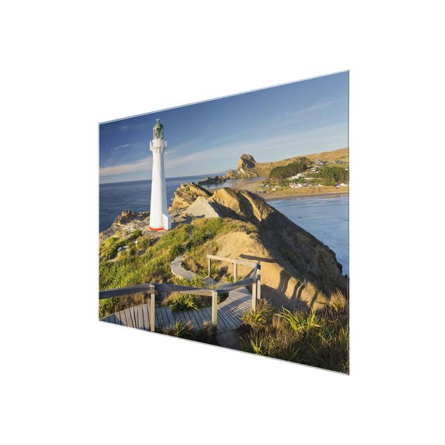 Wandbilder Glas Natur Castle Point Leuchtturm Neuseeland