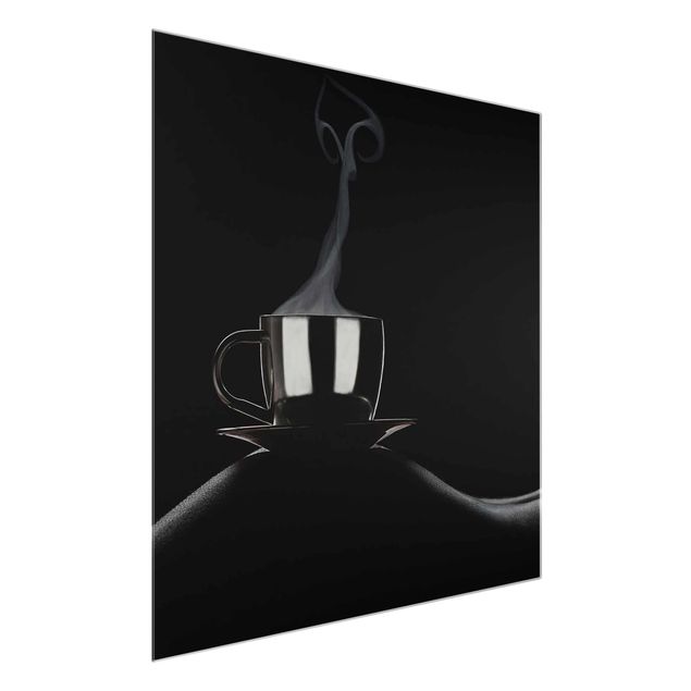 schwarz weiß Glasbilder Coffee in Bed