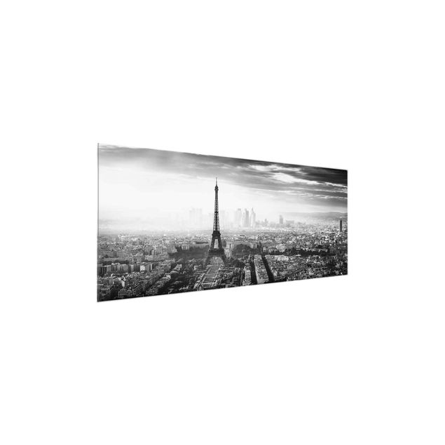 Glasbilder Schwarz-Weiß Der Eiffelturm von Oben Schwarz-weiß