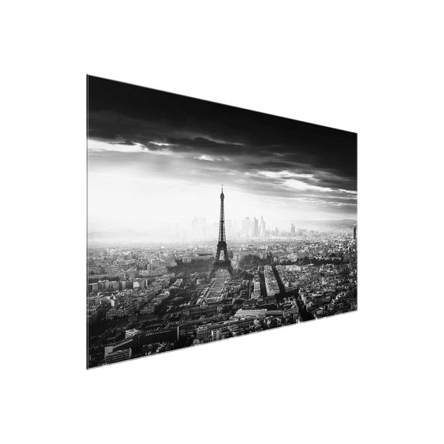 schwarz weiß Glasbilder Der Eiffelturm von Oben Schwarz-weiß