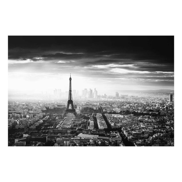Glasbild Stadt Der Eiffelturm von Oben Schwarz-weiß