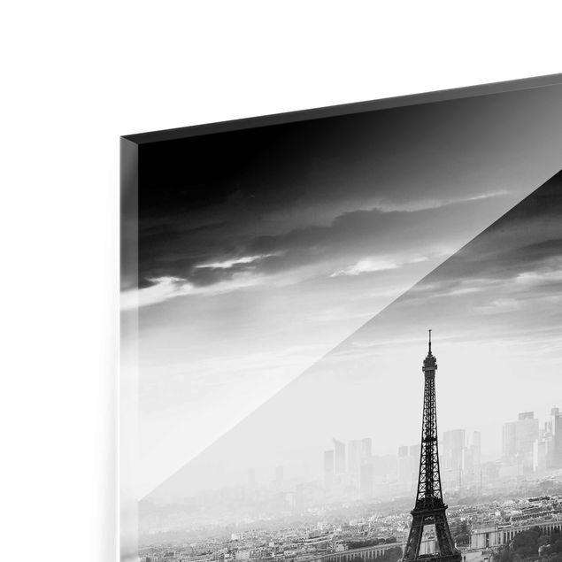 Wandbilder Schwarz-Weiß Der Eiffelturm von Oben Schwarz-weiß