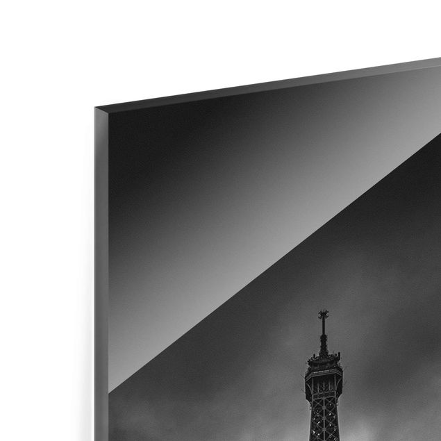 Wandbilder Schwarz-Weiß Eiffelturm vor Wolken schwarz-weiß