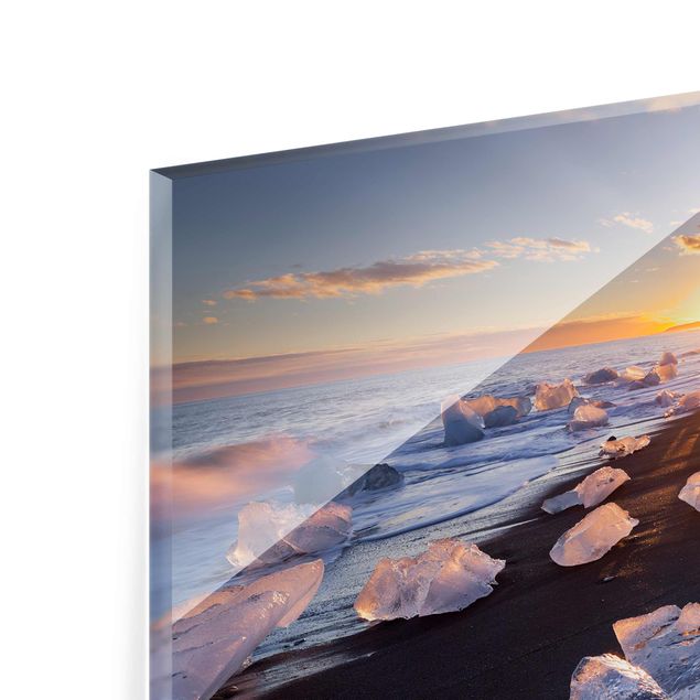 Glasbilder Landschaften Eisbrocken am Strand Island