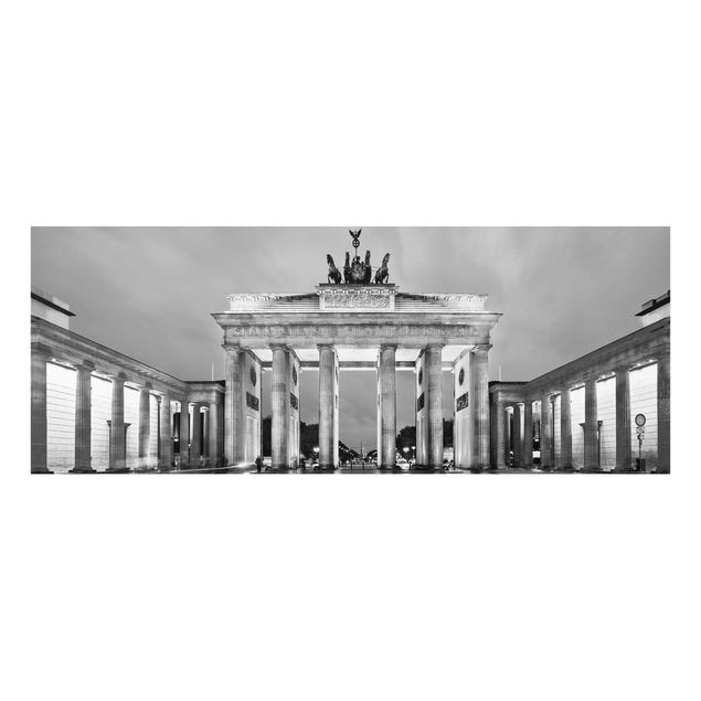 Glasbilder Schwarz-Weiß Erleuchtetes Brandenburger Tor II