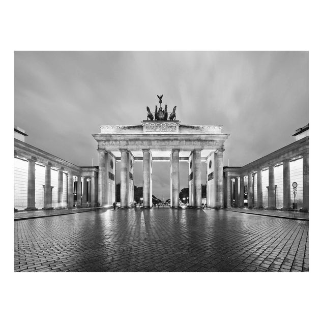 Glasbild schwarz-weiß Erleuchtetes Brandenburger Tor II