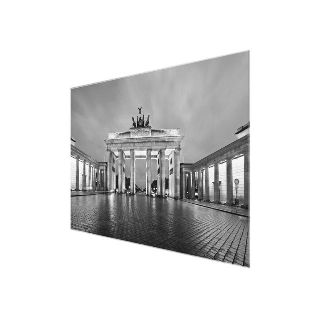 Glasbild Skyline Erleuchtetes Brandenburger Tor II