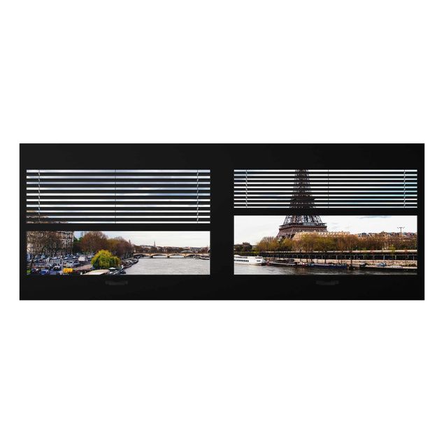 Wandbilder Architektur & Skyline Fensterausblick Jalousie - Seine und Eiffelturm