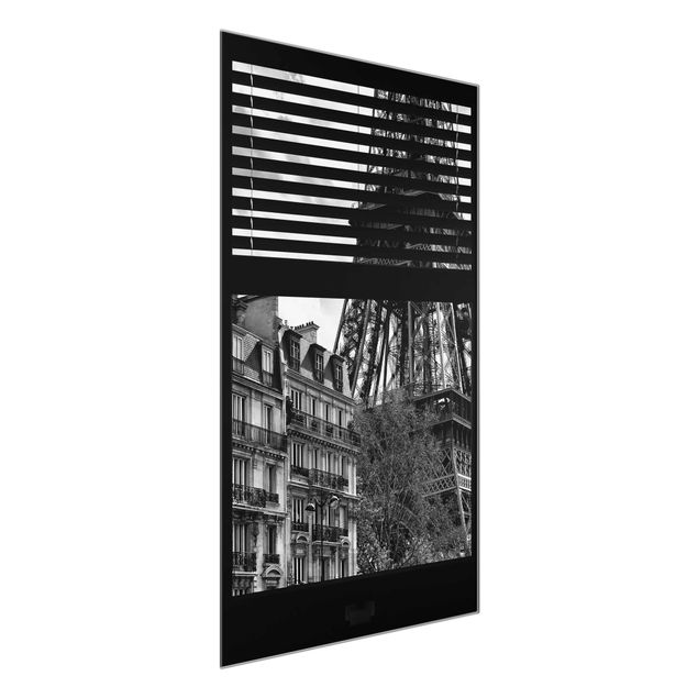 schwarz weiß Glasbilder Fensterausblick Paris - Nahe am Eiffelturm schwarz weiss