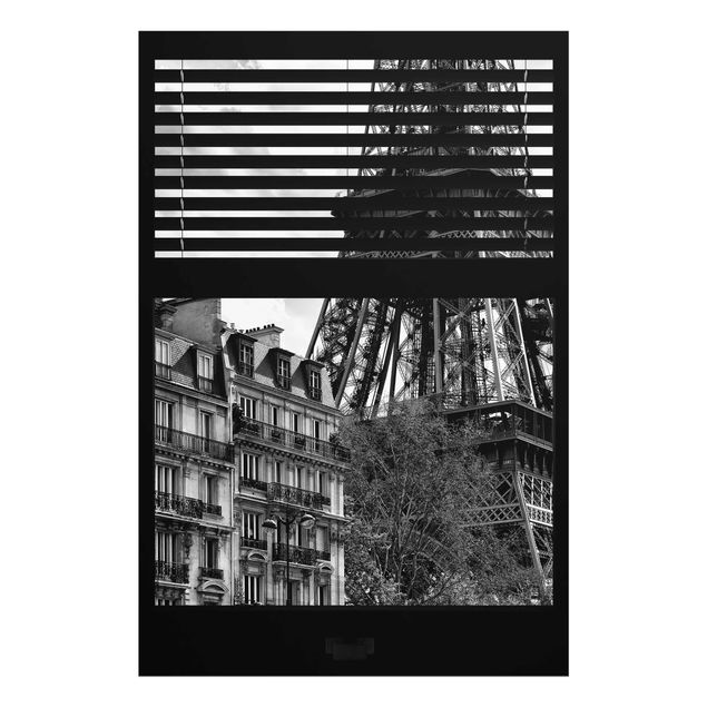 Glasbild Stadt Fensterausblick Paris - Nahe am Eiffelturm schwarz weiss