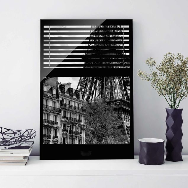 Wanddeko Küche Fensterausblick Paris - Nahe am Eiffelturm schwarz weiss