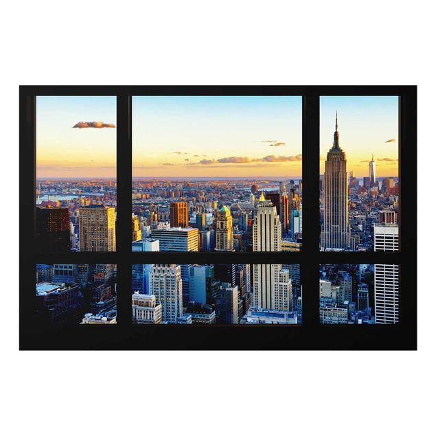 Glasbilder Städte Fensterausblick - Sonnenaufgang New York