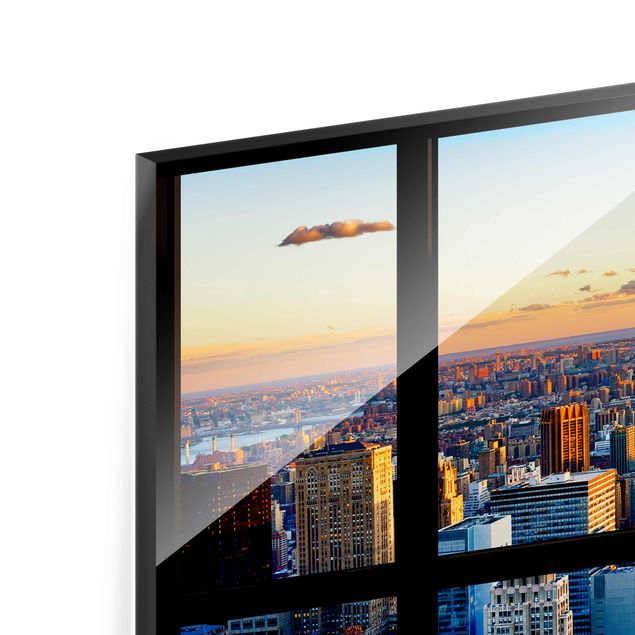 Glas Wandbilder Fensterausblick - Sonnenaufgang New York