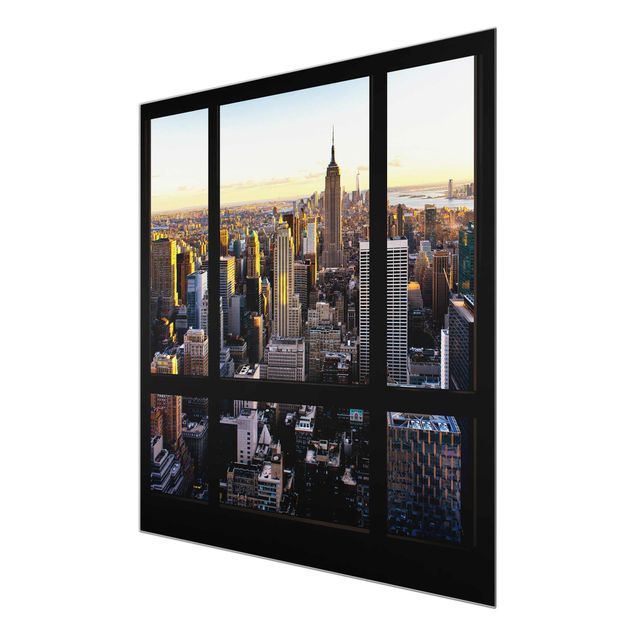 Wandbilder Modern Fensterblick am Abend über New York