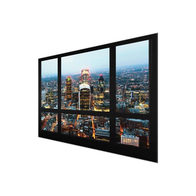 Wandbilder Modern Fensterblick auf beleuchtete Skyline von London