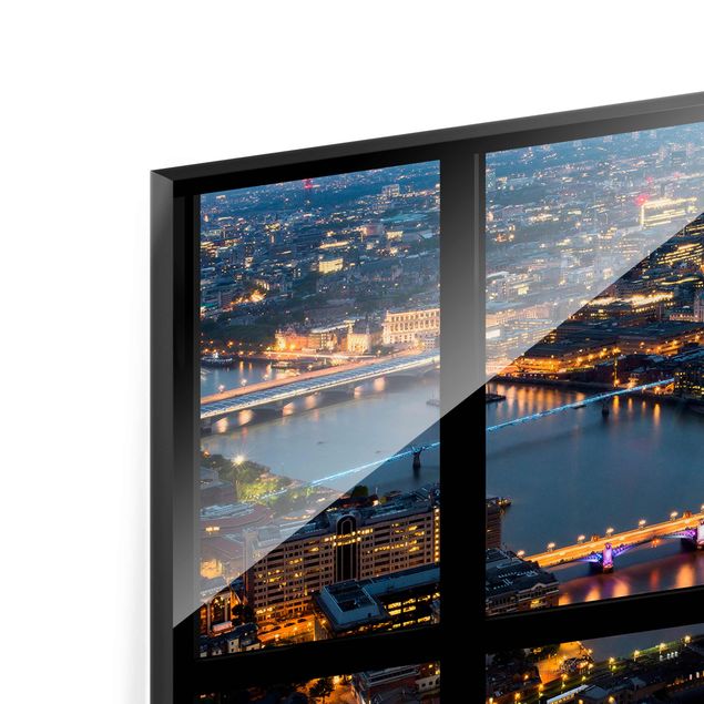 Glas Wandbilder Fensterblick auf Londons Skyline mit Brücken