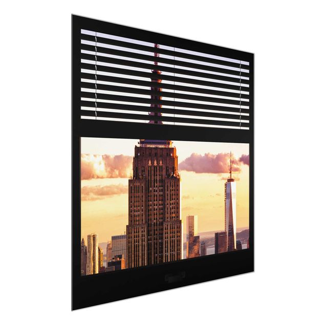 Glasbilder Städte Fensterblick Jalousie - Empire State Building New York
