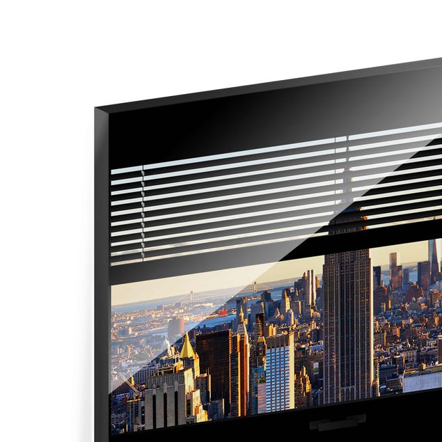 Glas Wandbilder Fensterblick Jalousie - Manhattan Abendstimmung
