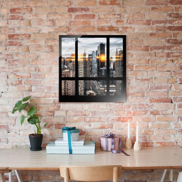Küche Dekoration Fensterblick New York mit Sonnen-Reflexion