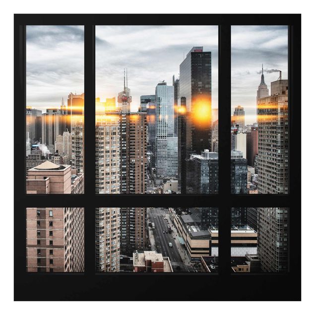 Wandbilder Architektur & Skyline Fensterblick New York mit Sonnen-Reflexion