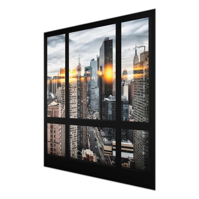 Wandbilder Modern Fensterblick New York mit Sonnen-Reflexion