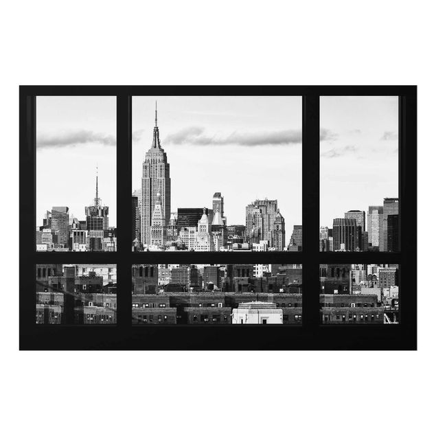 Glasbild Stadt Fensterblick New York Skyline schwarz weiss