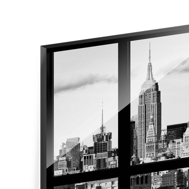 Wandbilder Fensterblick New York Skyline schwarz weiss