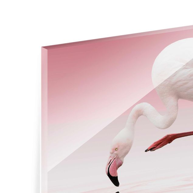 Glas Wandbilder Flamingo Dance