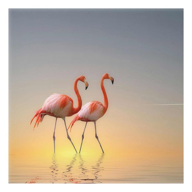 Glasbild Meer Flamingo Love