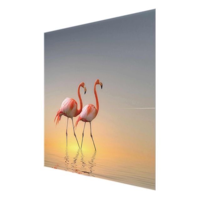 Wandbilder Glas Natur Flamingo Love