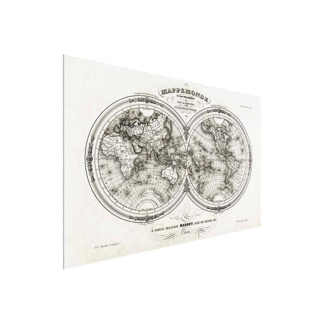 Wandbilder Architektur & Skyline Weltkarte - Französische Karte der Hemissphären von 1848