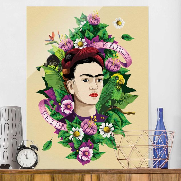 Wanddeko Küche Frida Kahlo - Frida, Äffchen und Papagei
