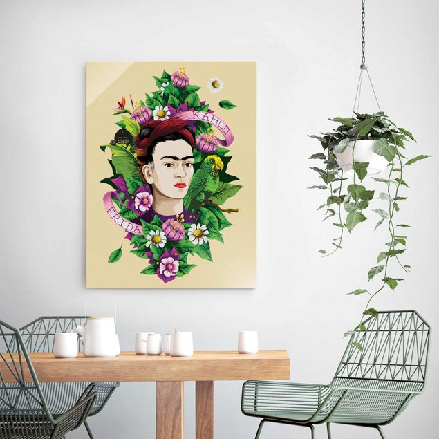 Wandbilder Floral Frida Kahlo - Frida, Äffchen und Papagei