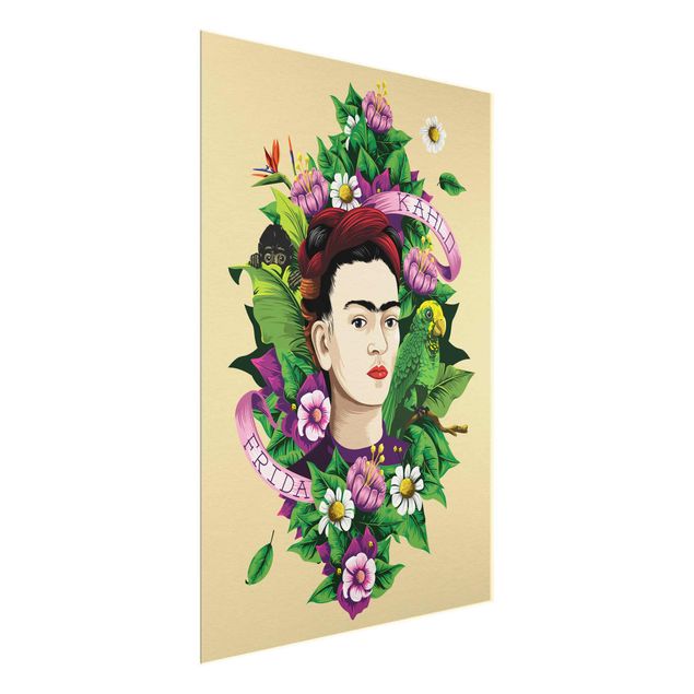 Wandbilder Blumen Frida Kahlo - Frida, Äffchen und Papagei