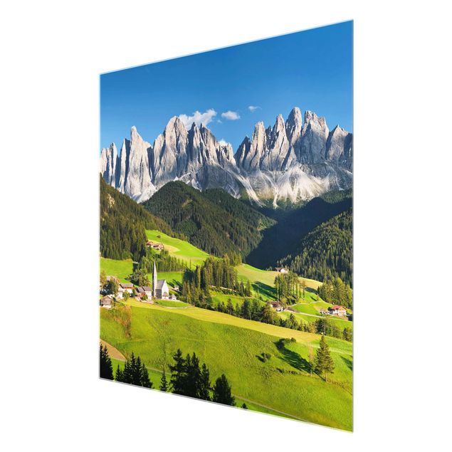 Glasbilder Landschaften Geislerspitzen in Südtirol