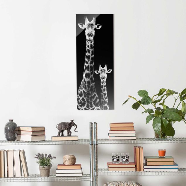 Glasbilder Schwarz-Weiß Giraffen Duo schwarz-weiss