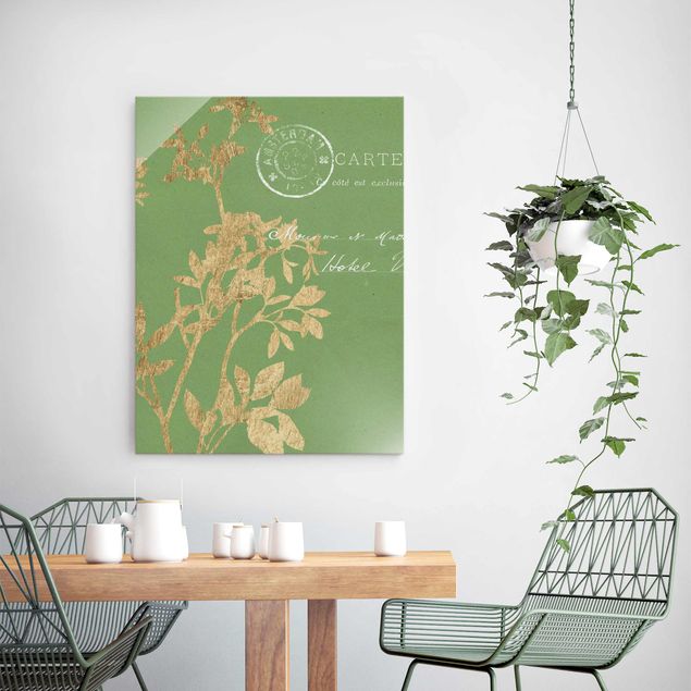 Wandbilder Floral Goldene Blätter auf Lind I