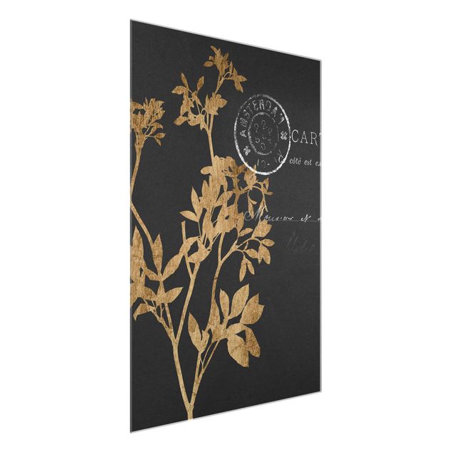 Wandbilder Blumen Goldene Blätter auf Mokka I