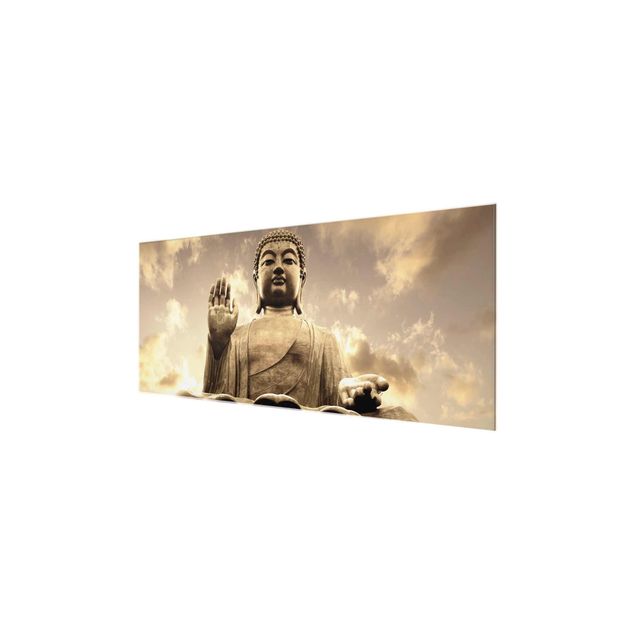 Glas Wandbilder Großer Buddha Sepia