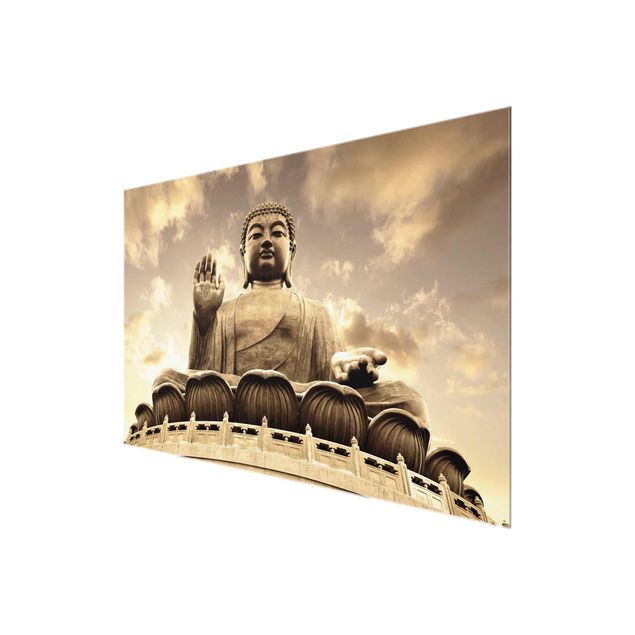 Glasbilder Großer Buddha Sepia
