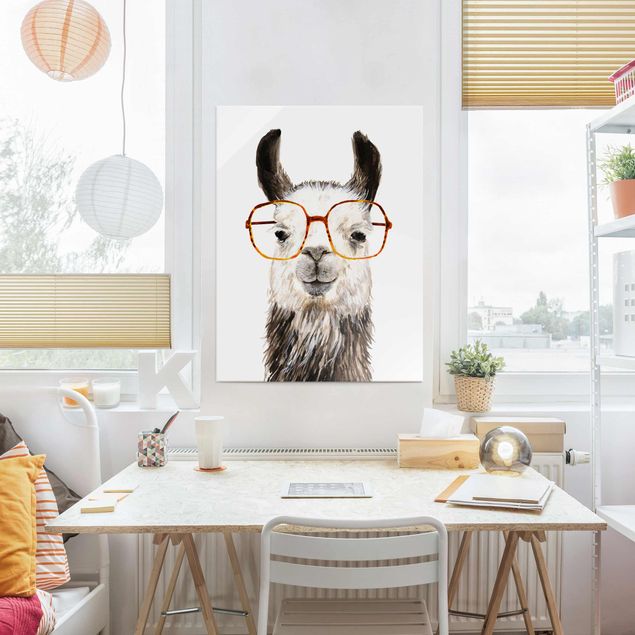 Glasbilder Tiere Hippes Lama mit Brille IV