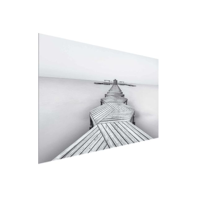 Glasbild schwarz-weiß Hölzerner Pier und Schwarz-weiß