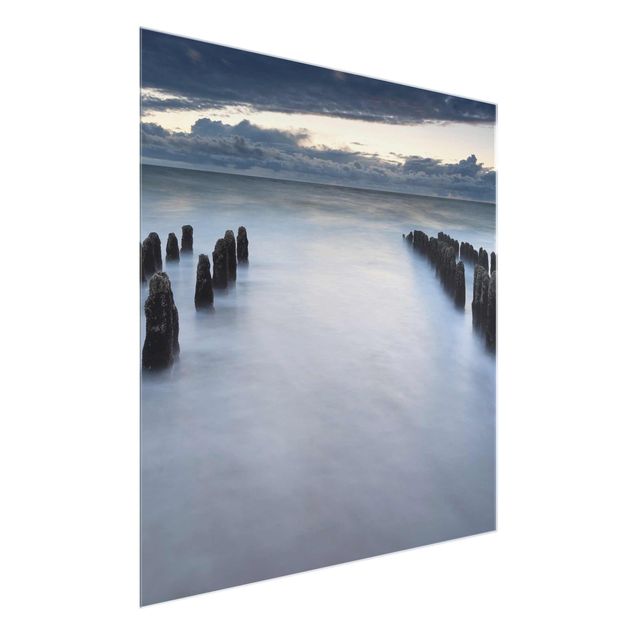 Glasbilder Strand Holzbuhnen in der Nordsee auf Sylt