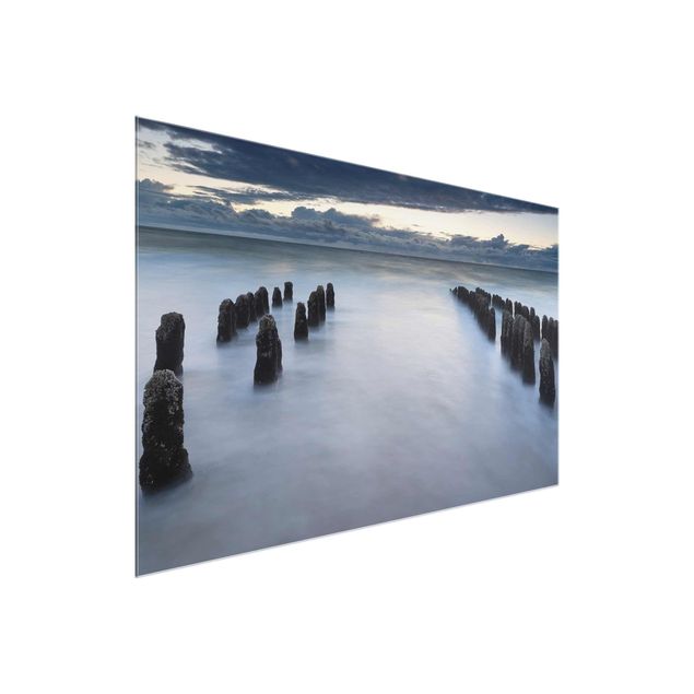 Glasbilder Strand und Meer Holzbuhnen in der Nordsee auf Sylt