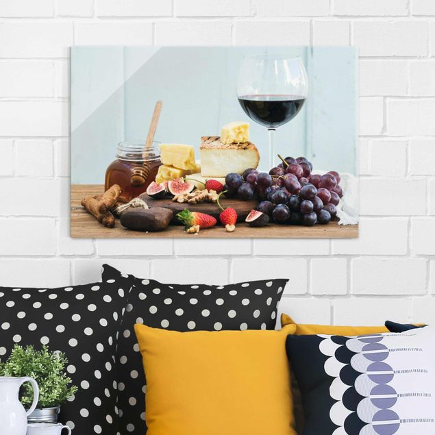 Wandbilder Modern Käse und Wein