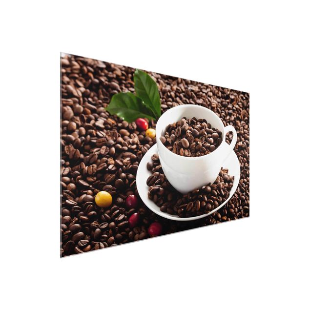 Wandbilder Braun Kaffeetasse mit gerösteten Kaffeebohnen