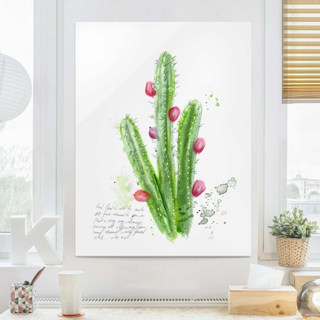Glasbilder Blumen Kaktus mit Bibelvers II