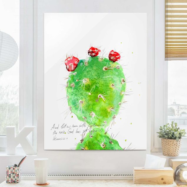 Glasbilder Blumen Kaktus mit Bibelvers IV