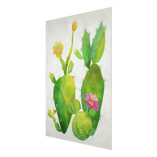 Wandbilder Grün Kaktusfamilie rosa gelb